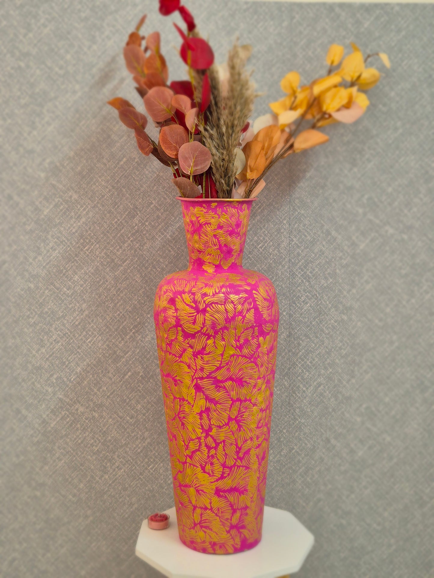 Flamingo: Hand-Painted Fuchsia & Gold Floor Vase