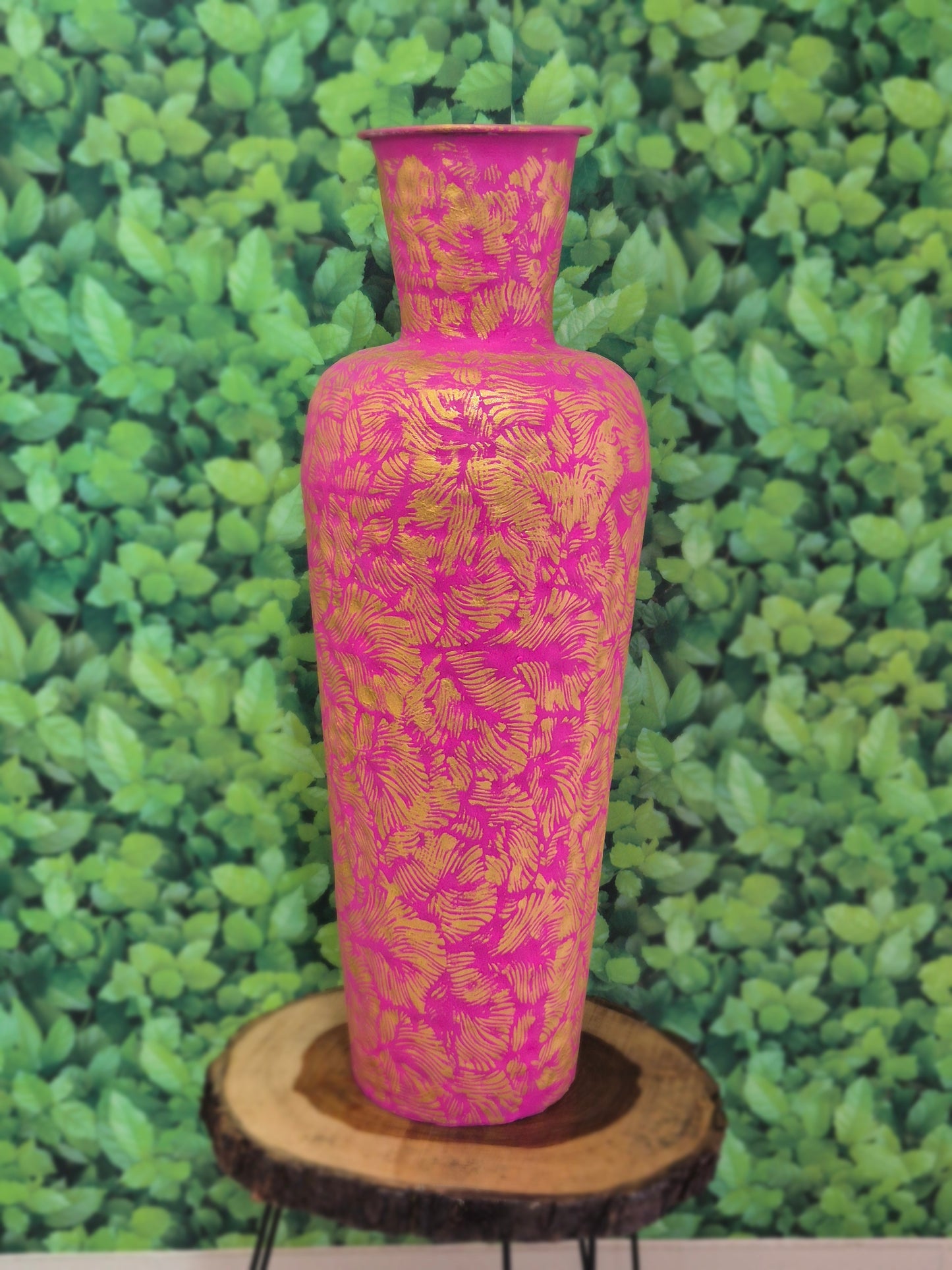Flamingo: Hand-Painted Fuchsia & Gold Floor Vase