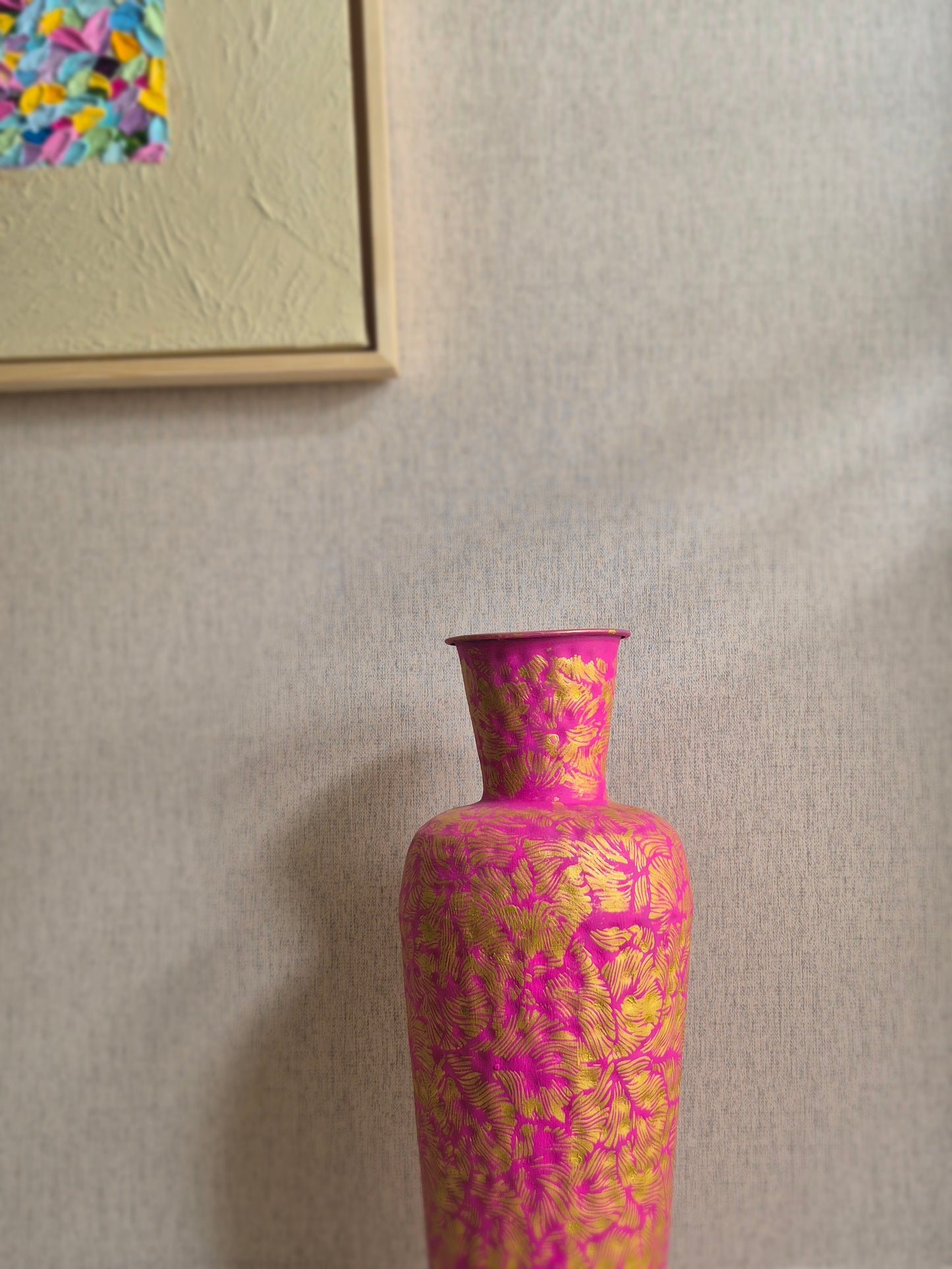 Flamingo: Hand-Painted Fuchsia & Gold Floor Vase