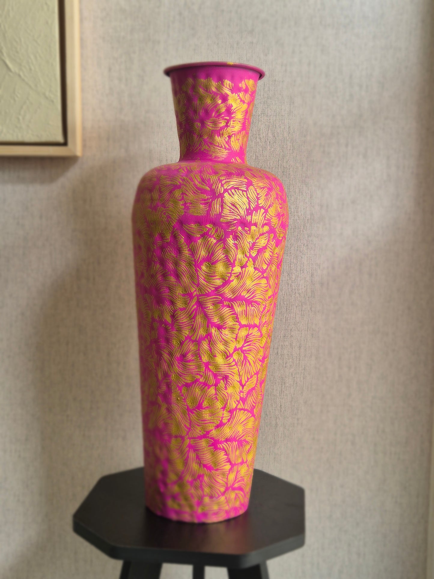 Flamingo: Hand-Painted Fuchsia & Gold Floor Vase