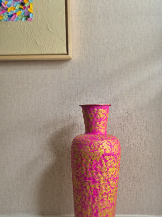 Flamingo: Hand-Painted Fuchsia & Gold Floor Vase